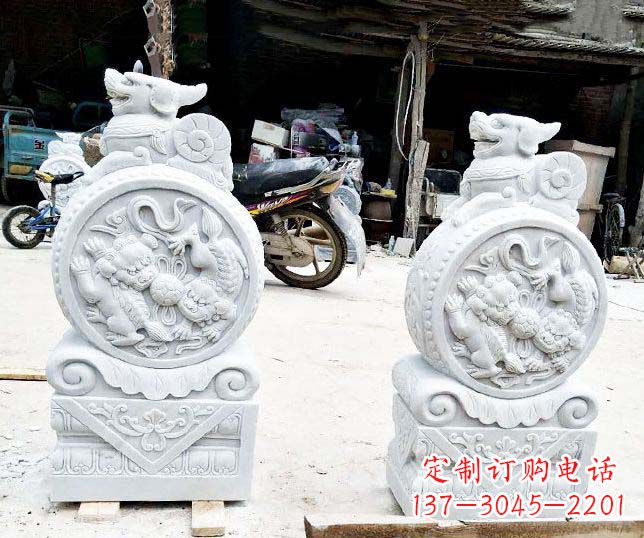 开封汉白玉抱鼓石招财石门墩石雕