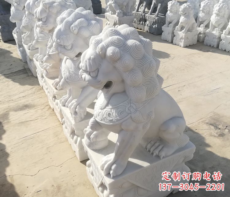 开封汉白玉踩球狮子门口招财镇宅石雕
