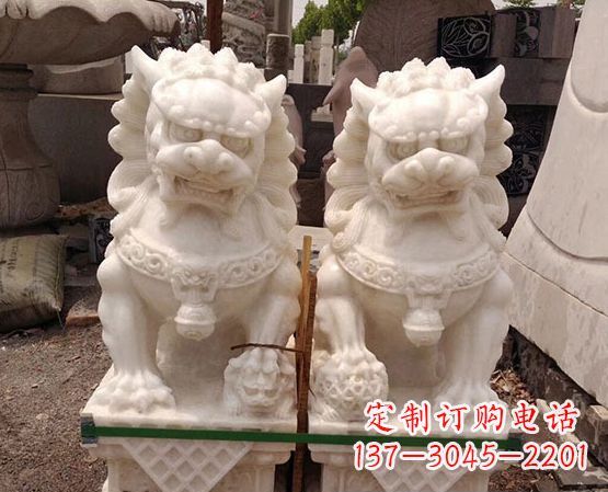 开封精美手工汉白玉狮子石雕