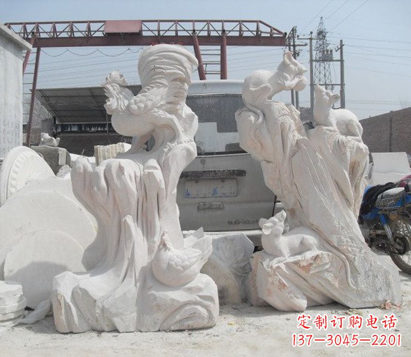 开封中领雕塑，打造古典唯美的汉白玉公鸡雕塑