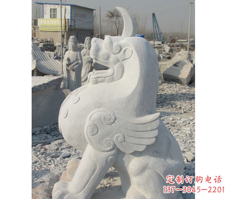 开封汉白玉独角兽石雕,精美细腻,魅力无穷