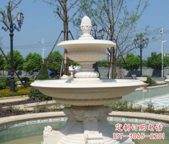 开封全新款白玉多层喷泉雕塑