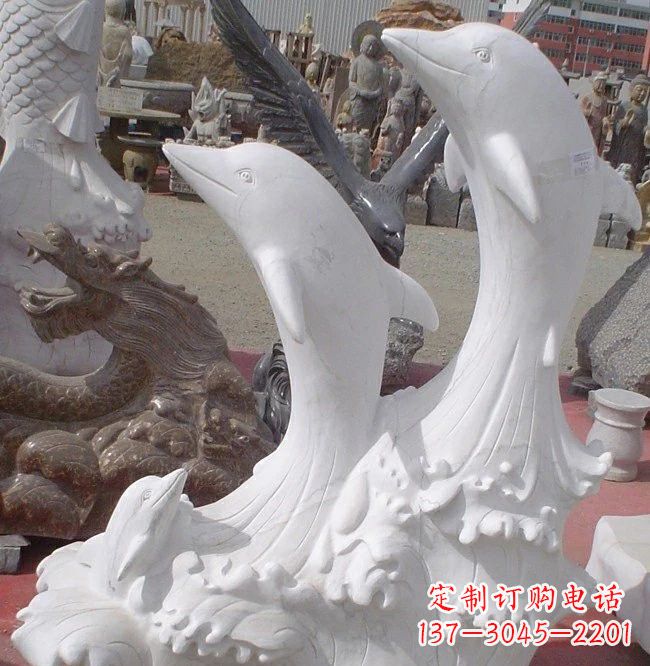开封海豚石雕,汉白玉精美雕塑