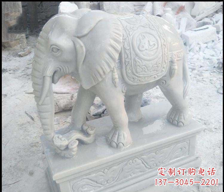 开封精美汉白玉吉祥鼻卷如意大象雕塑