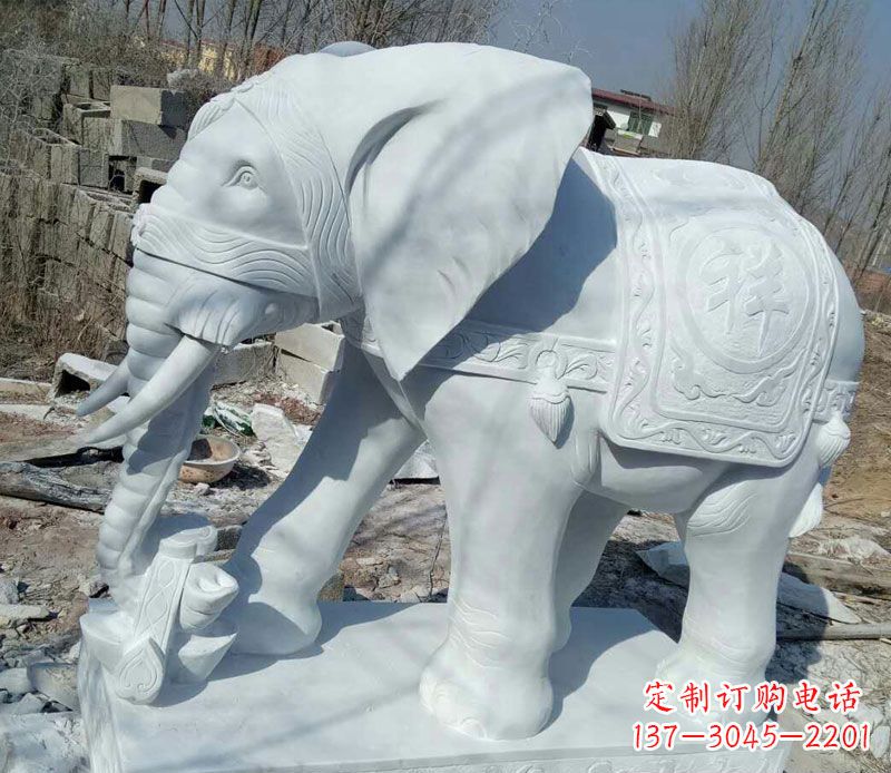 开封汉白玉制作的大象吉祥门口雕塑