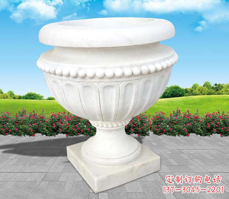 开封精美汉白玉花盆雕塑