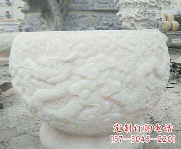 开封汉白玉龙浮雕招财水缸,让你家居多一份福气
