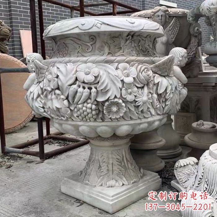 开封汉白玉欧式人物花盆雕塑