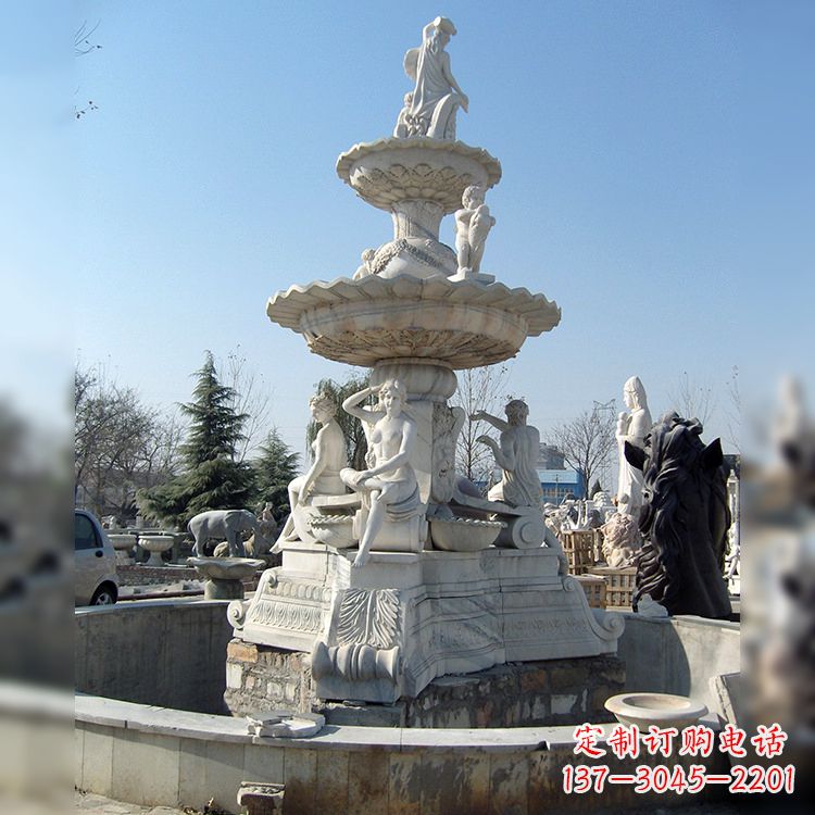 开封精美汉白玉欧式人物喷泉雕塑