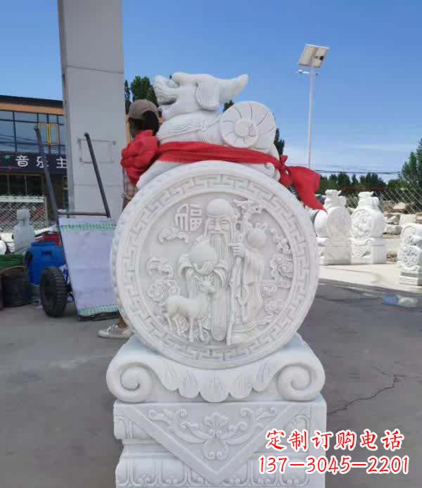 开封汉白玉貔貅石门墩雕塑