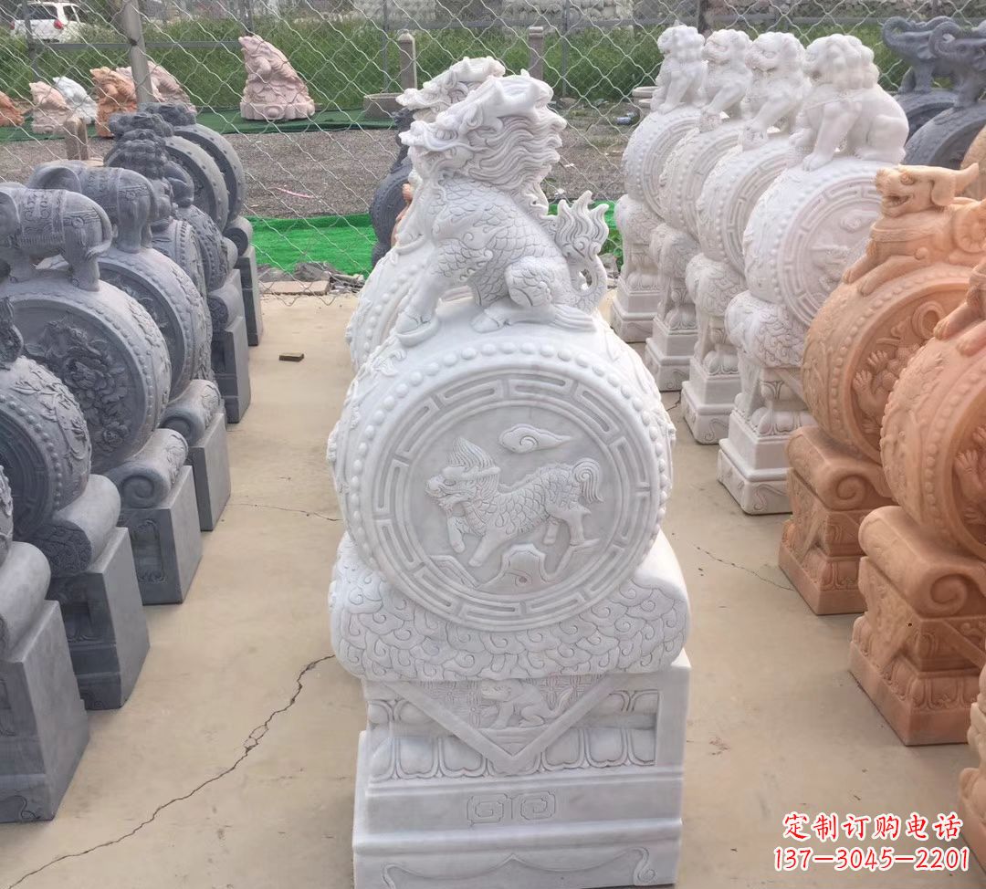 开封汉白玉麒麟狮子抱鼓石