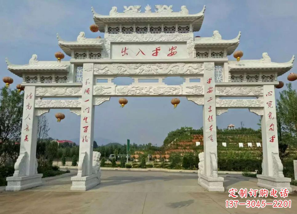 开封汉白玉三门石牌坊雕塑1