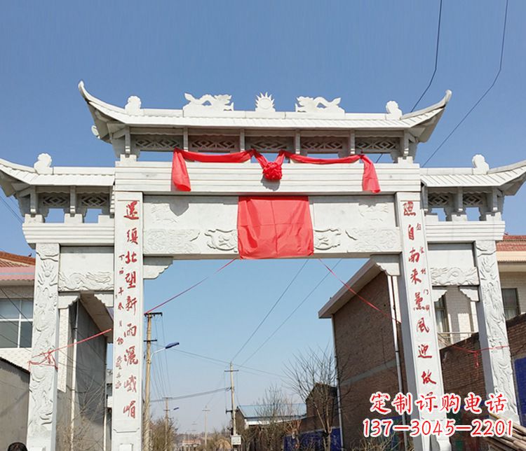 开封汉白玉三门石牌坊石雕——精致而优雅