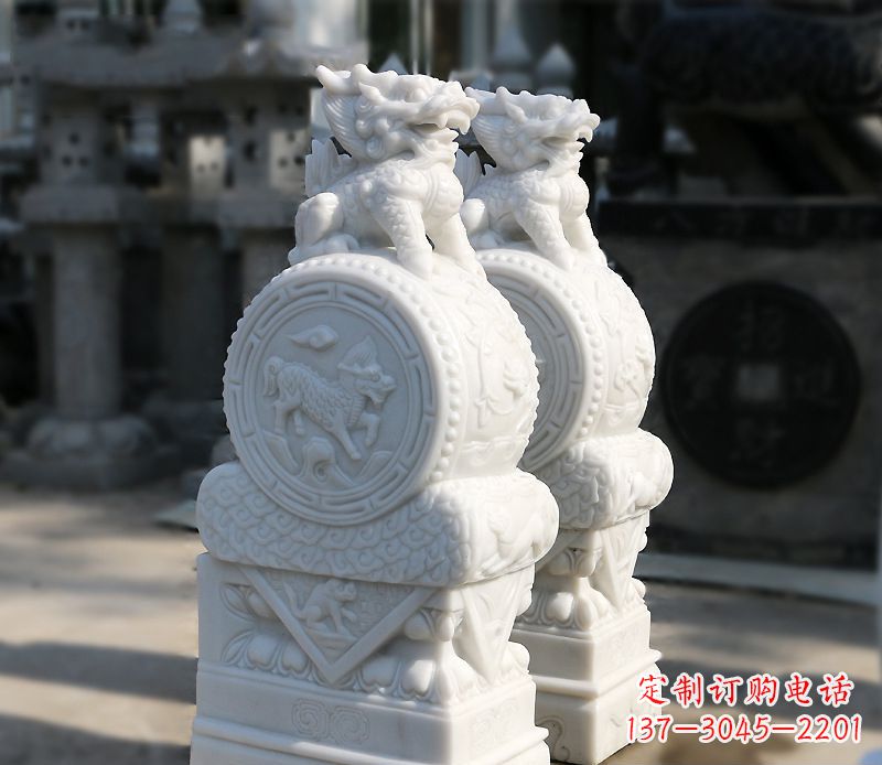 开封汉白玉狮子辟邪门墩雕塑