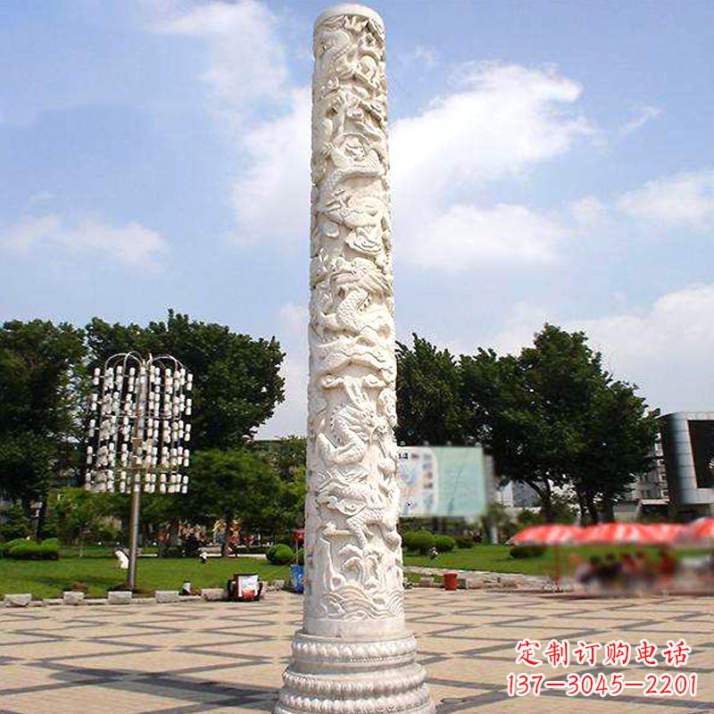 开封汉白玉石雕刻龙柱是由中国领雕塑厂家定制的…