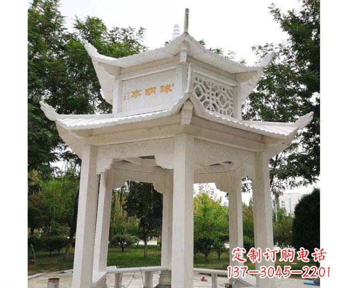 开封汉白玉双层六角凉亭公园石雕