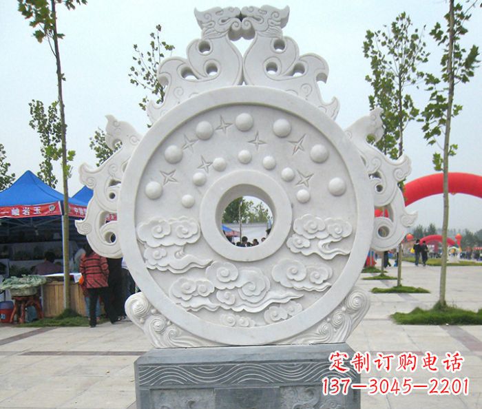 开封精雕细琢汉白玉双龙石门墩雕塑