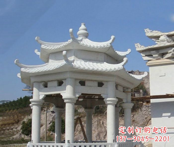 开封精美汉白玉双层石凉亭雕塑