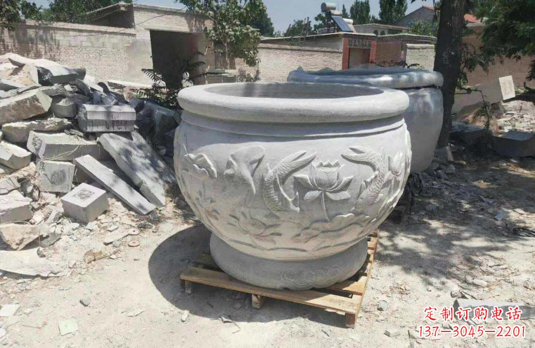 开封汉白玉水缸，精美完美的雕刻纪念