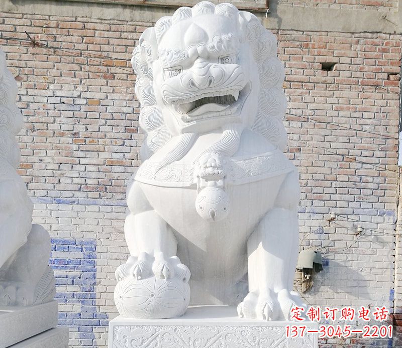 开封正宗汉白玉狮子门墩雕塑