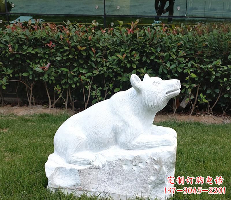 开封唯美可爱的汉白玉小区动物熊雕塑