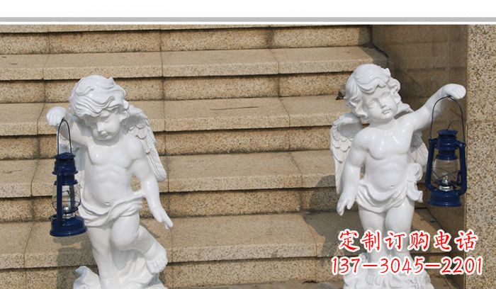 开封领雕塑-汉白玉小天使公园西方人物路灯石雕