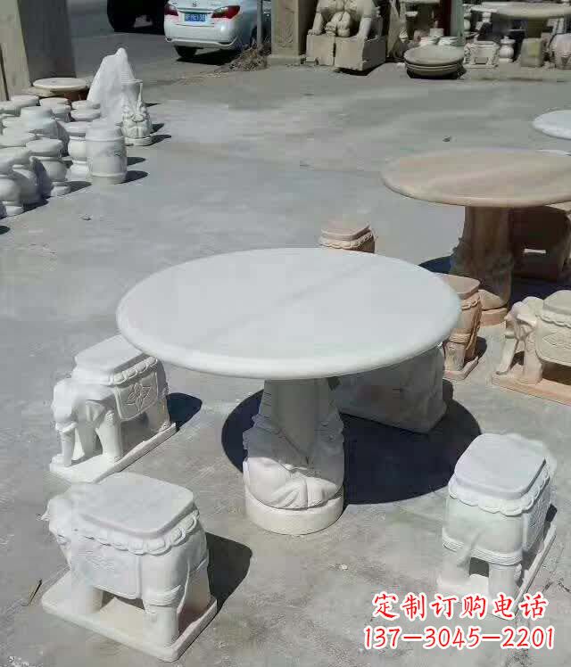 开封百变汉白玉圆形石桌凳,让家居更具格调