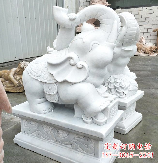 开封汉白玉招财运小象雕塑