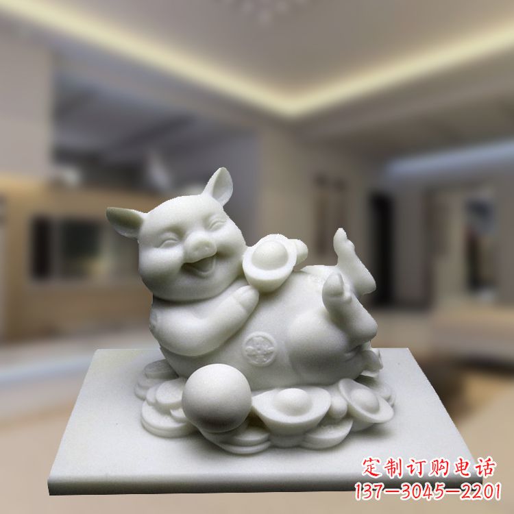 开封汉白玉动物雕塑,招财猪石雕精美装饰