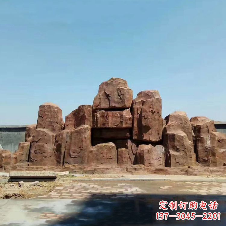 开封假山雕塑,红色塑石精美制作