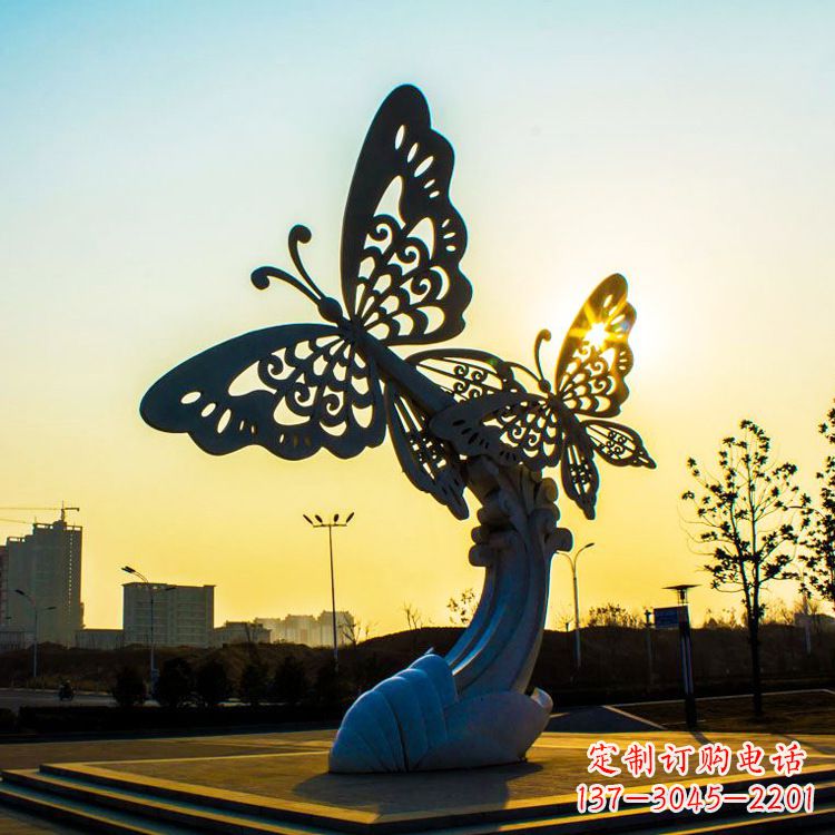 开封户外不锈钢城市广场景观蝴蝶雕塑,公园金属昆虫装饰雕塑