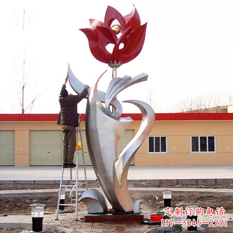开封高端定制玫瑰花不锈钢大型雕塑