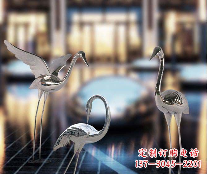 开封精致镜面不锈钢仙鹤雕塑