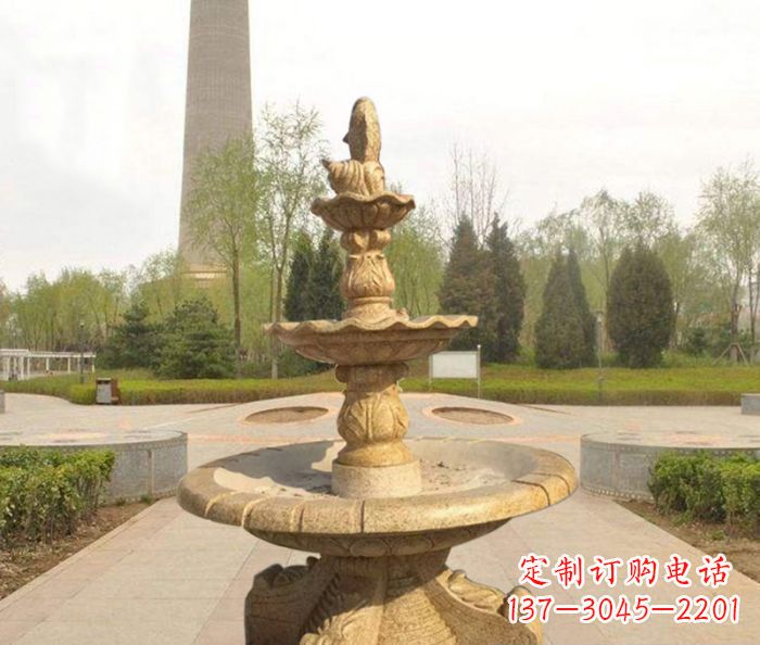 开封黄锈石三层喷泉公园石雕