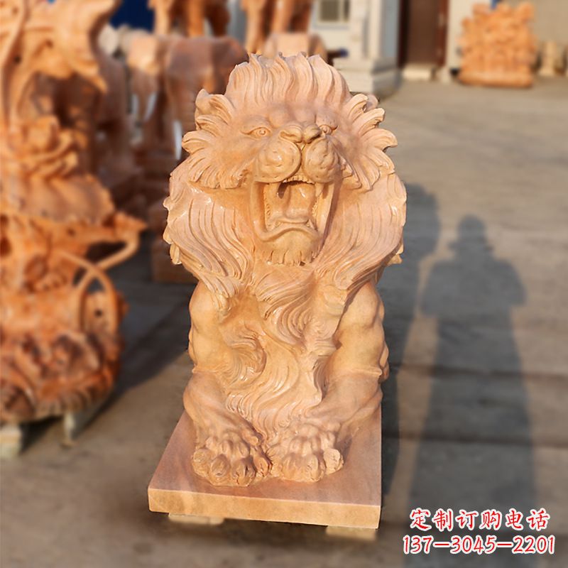 开封象征力量的汇丰狮子红石雕