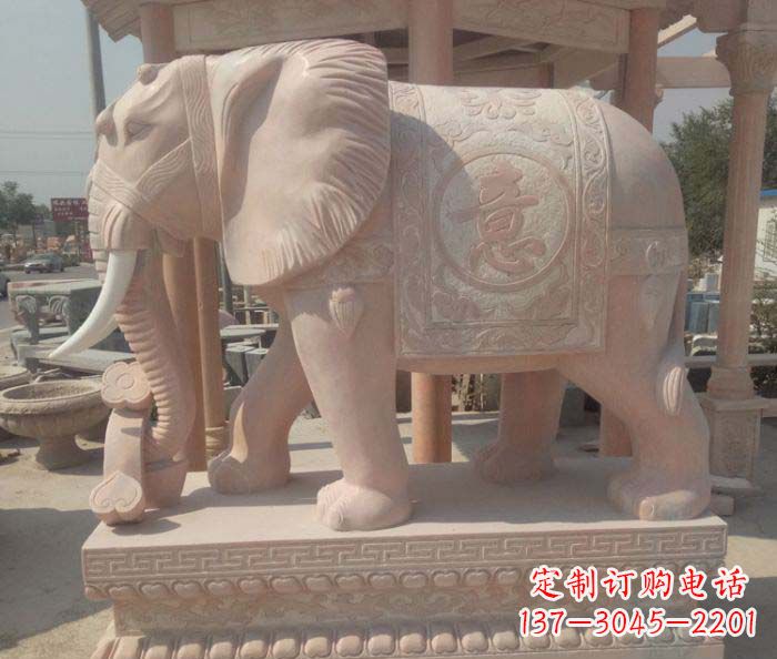 开封传神雕刻,精美雕塑——吉祥如意大象晚霞红门口石雕