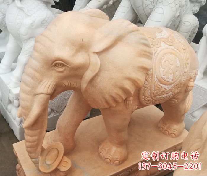 开封吉祥如意大象晚霞红门口石雕 (6)