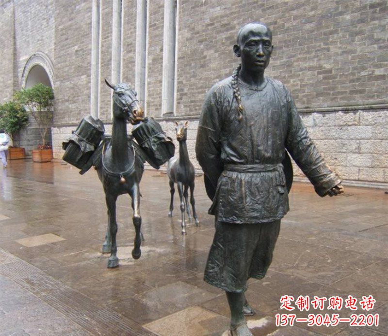 开封中领雕塑专业定制古代人物小品毛驴铜雕