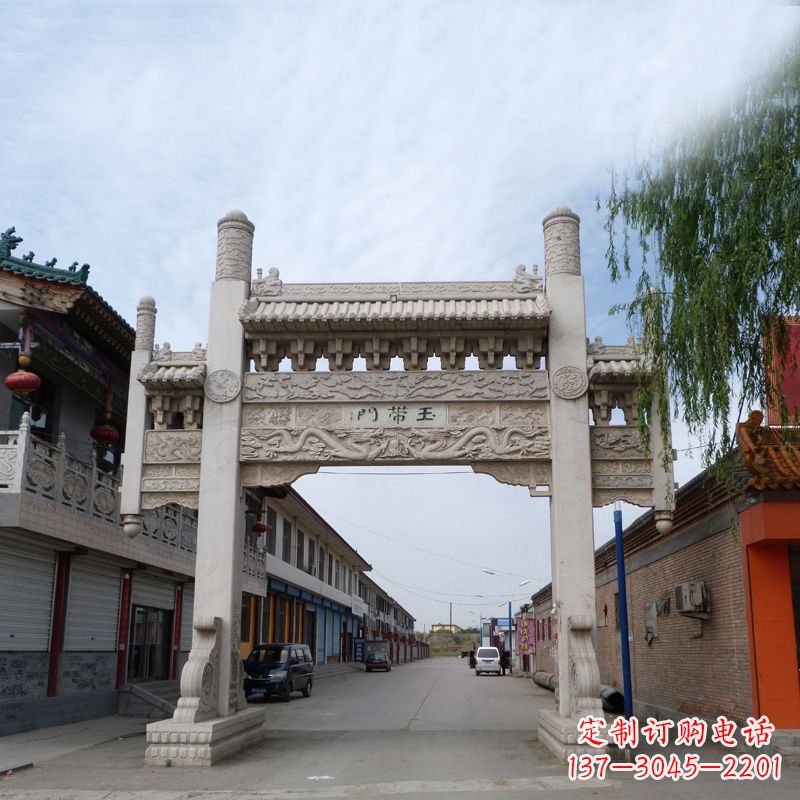 开封精美的汉白玉门石牌坊雕塑