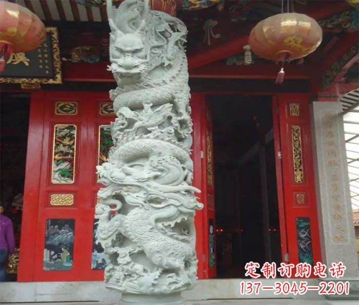 开封精美的大理石龙柱雕塑
