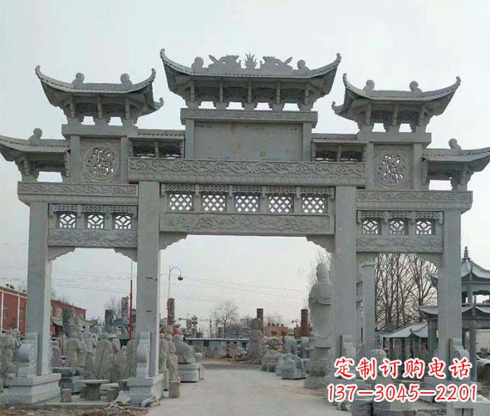 开封三门牌坊石雕,精美汉风石雕装饰景区