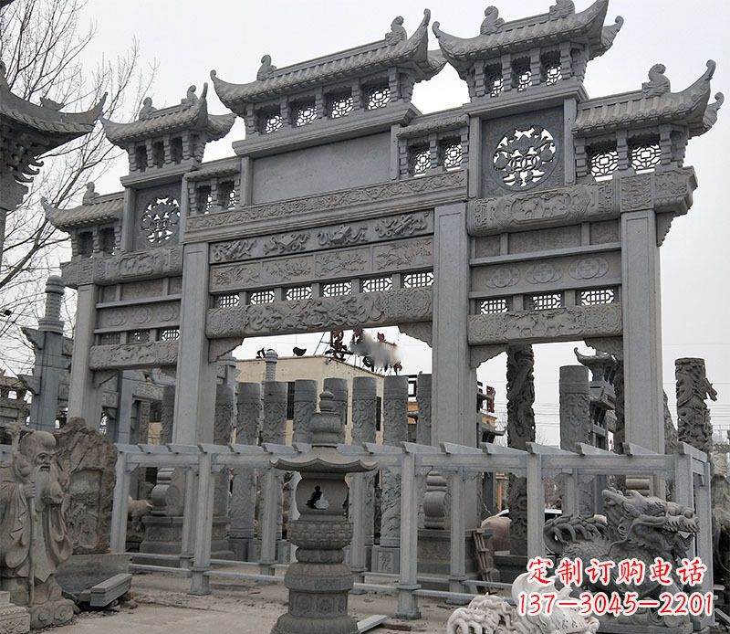 开封京中领雕塑:牌坊石雕定制