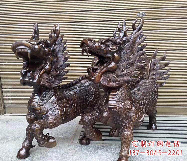 开封中领雕塑:专业定制酒店门口招财麒麟铜雕