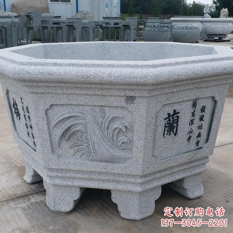 开封原木质材料的精美砂岩花盆雕塑