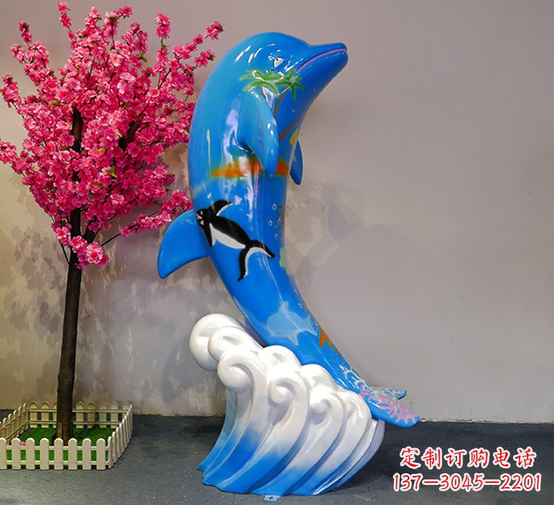 开封蓝色海豚彩绘雕塑,装点您的园林景观
