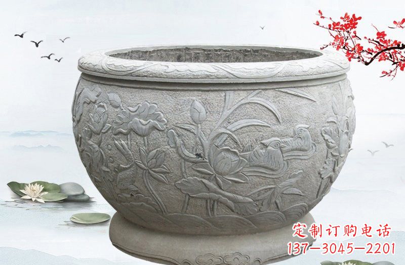 开封连年有余浮雕水缸石雕