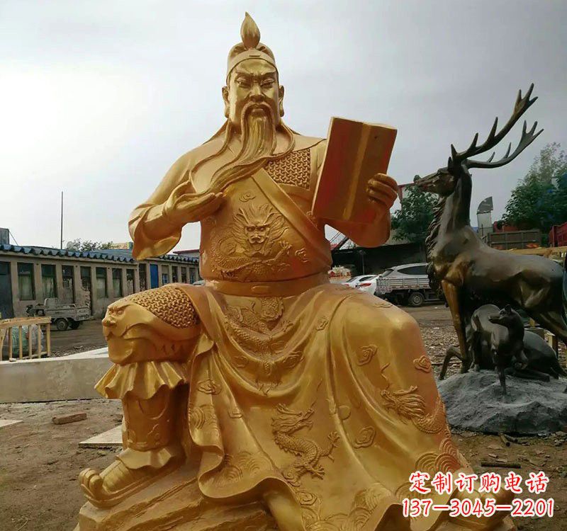 开封鎏金关公铜雕塑,历久弥新