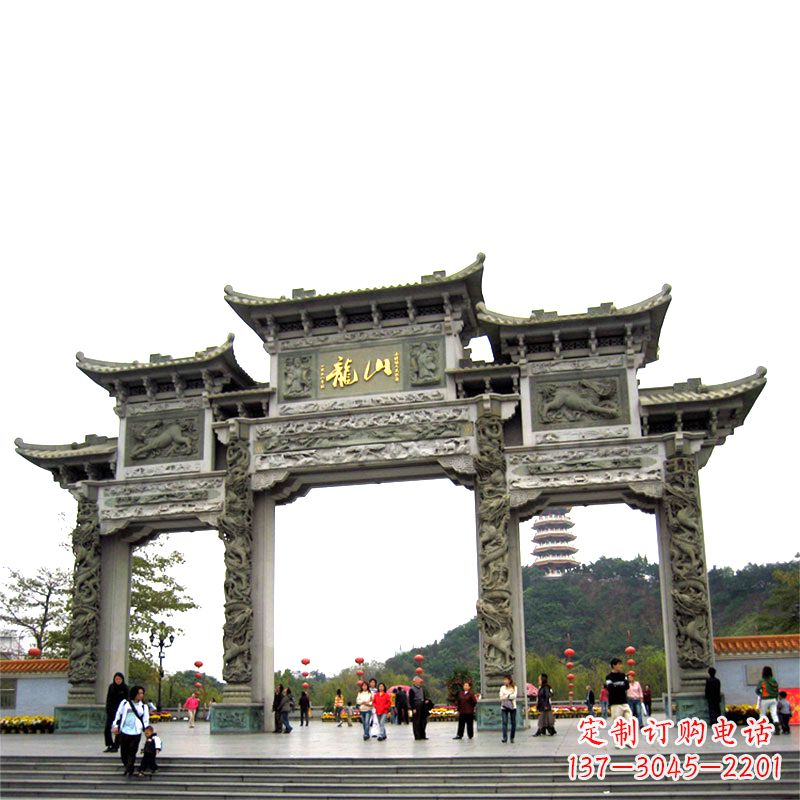开封龙山景区大型石头雕塑牌楼,定制之选