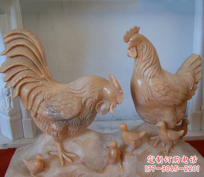 开封中领雕塑--精致石雕母子鸡动物雕塑