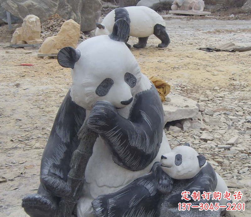 开封母子熊猫石雕仿真动物雕塑
